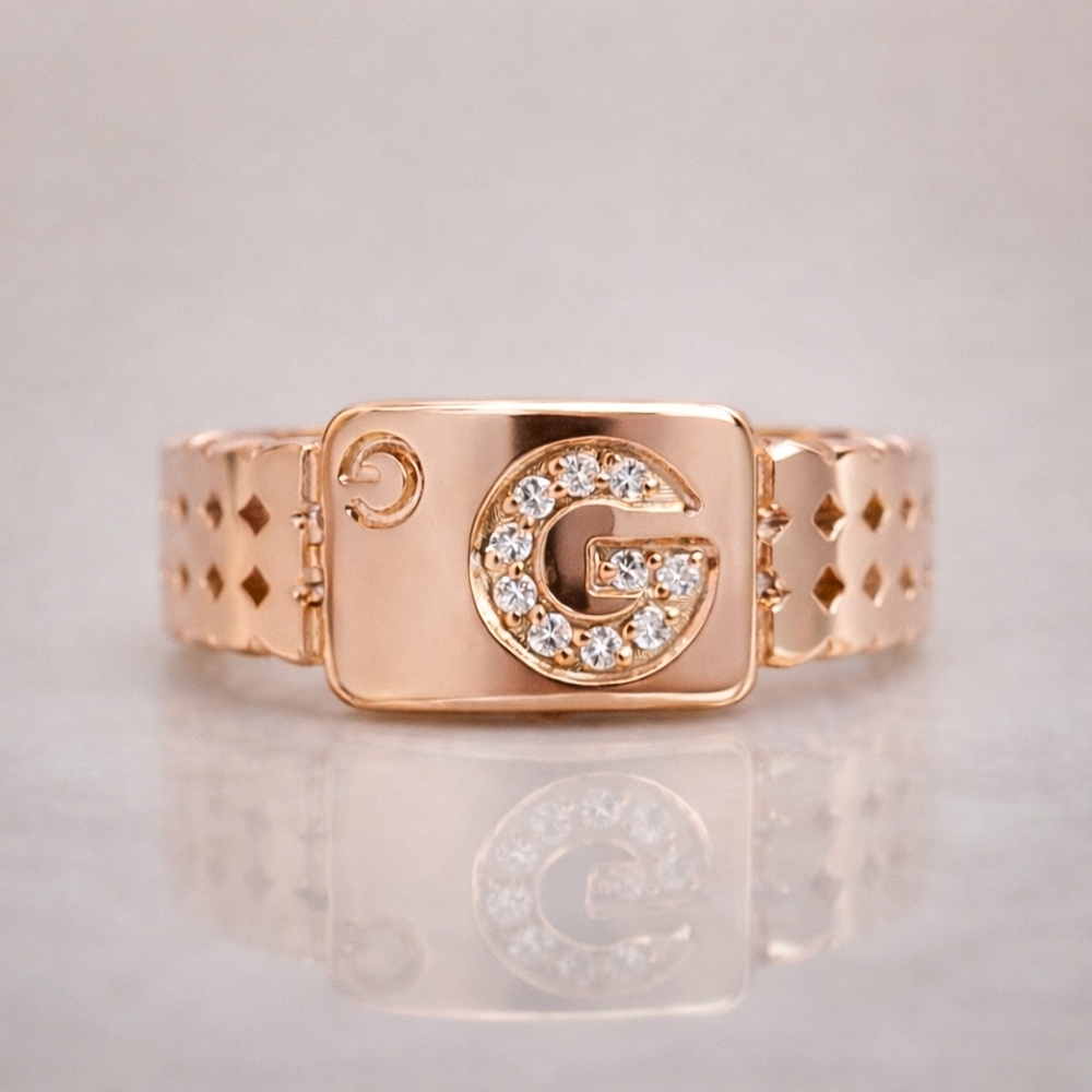 Rose Gold Crystal 'G' Accent Women's Ring